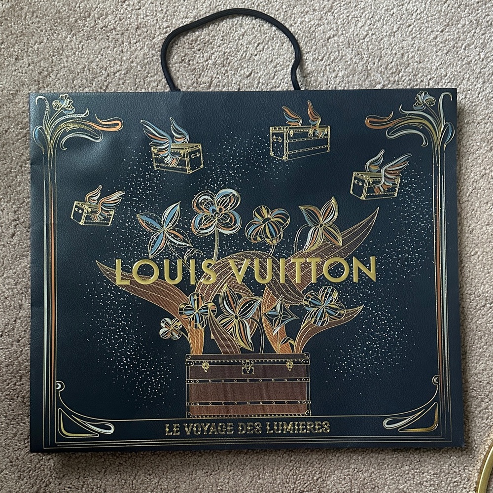 Louis Vuitton Black and Gold Floral Shopping Bag Holiday Edition